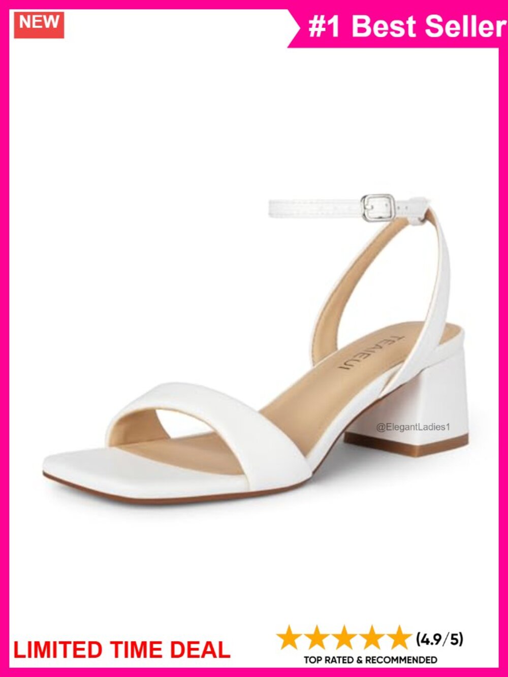 Block Heels Square Open Toe Ankle Strap Heeled Sandals Faux Leather